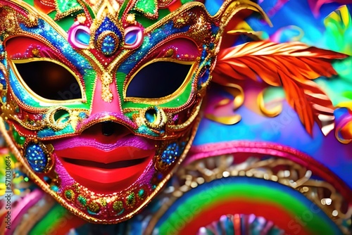 Ornate carnival mask close up. Concept Festive face mask for carnival celebration. Generative Ai