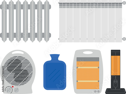 Different types of heating, vector illustration
