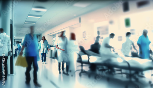 Blurry busy hospital scene. generative AI