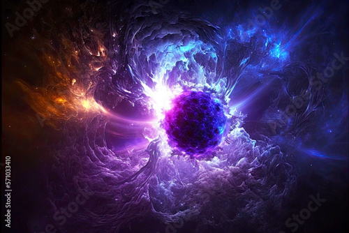 cosmic explosion with blue purple hue energy of the universe, generative ai photo