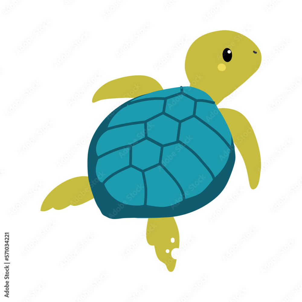 Obraz premium Adorable sea turtle. Cute baby reptile animal cartoon vector illustration