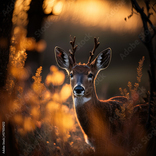 Deer in the forest in the early morning by generative AI