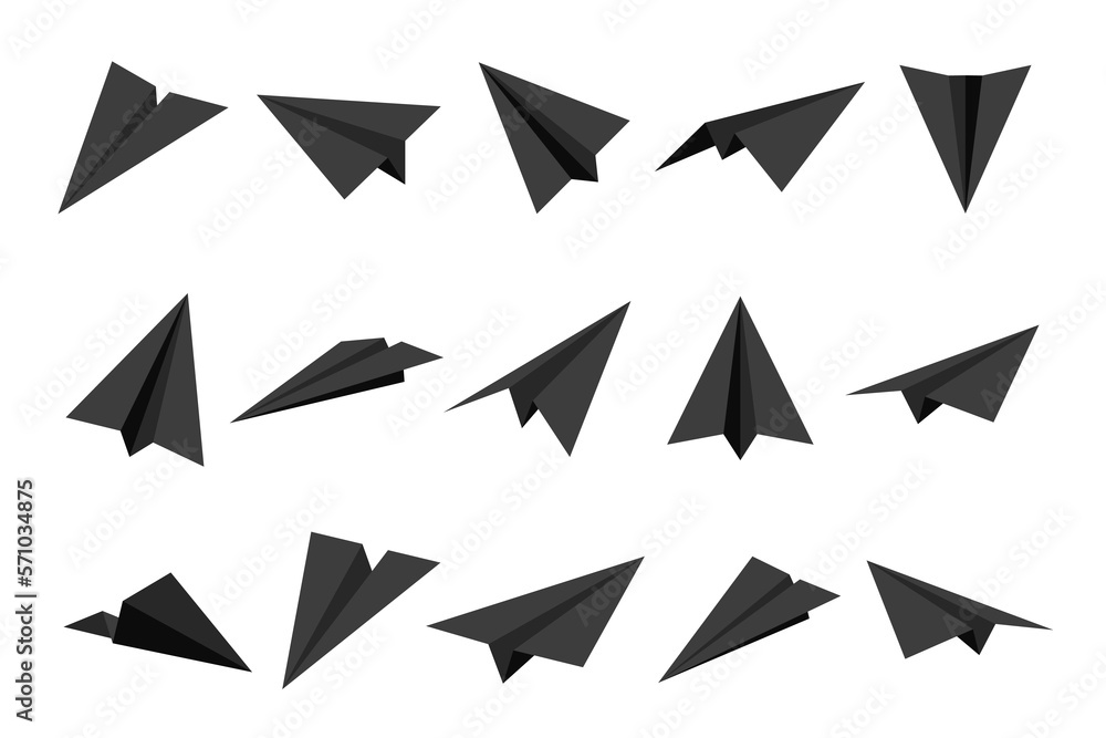 Realistic black handmade paper planes isolated on white background. Origami aircraft in flat style. Vector illustration. Realistic black handmade paper planes isolated on white background. Origami aircraft in flat style. Vector illustration.