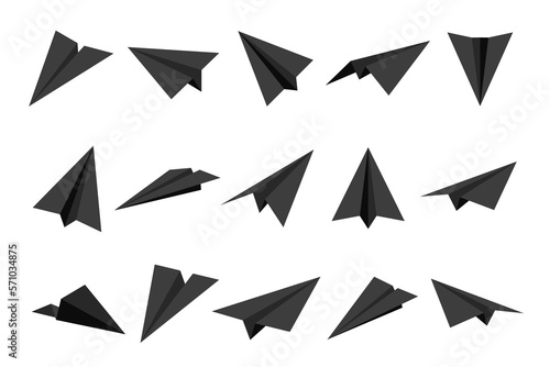 Free Download Realistic black handmade paper planes isolated on white background. Origami aircraft in flat style. Vector illustration. - GFXLoad