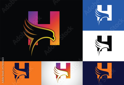 Initial H monogram letter with Eagle head negative space symbol. Creative Eagle head logo design