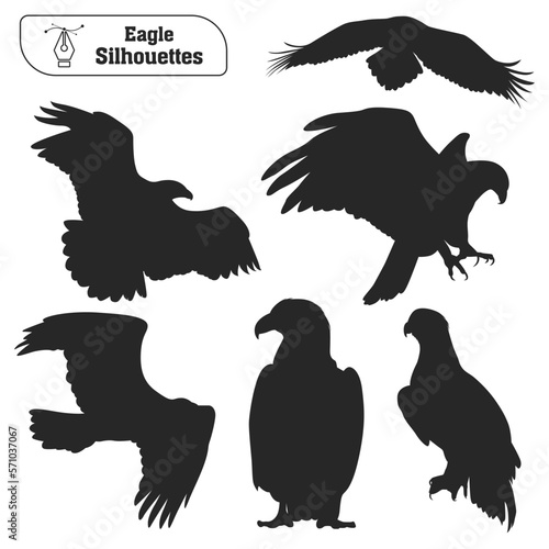 Collection of Animal bird Eagle silhouette in different poses