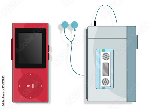 Music player one analog with soft blue colors and the other digital in red