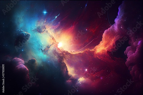 Deep space abstract colorful background with galaxy, stars and cosmic gas nebula type. Generative AI © Pixel Matrix