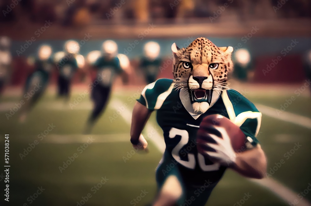 Cheetah Football Competitor On The Field Generative AI Stock Illustration