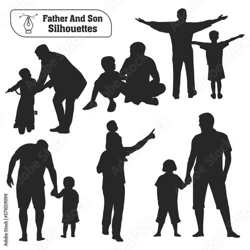 Father and son or Dan and Son Silhouettes vector collection
