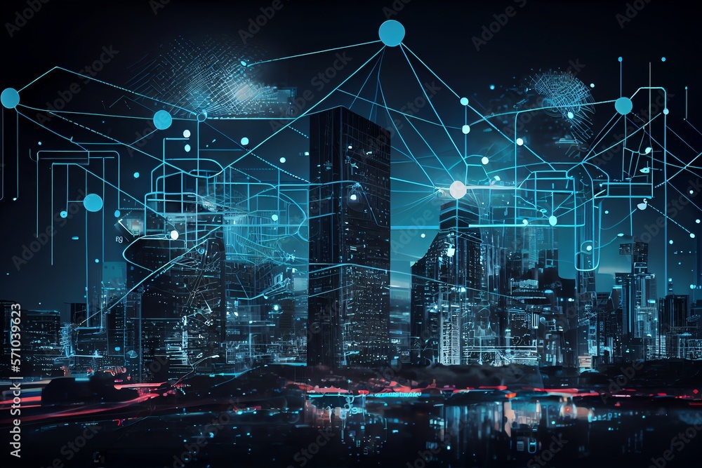 Fototapeta premium Telecommunication and communication network concept. Big data connection technology. Smart city and digital transformation. Generative AI