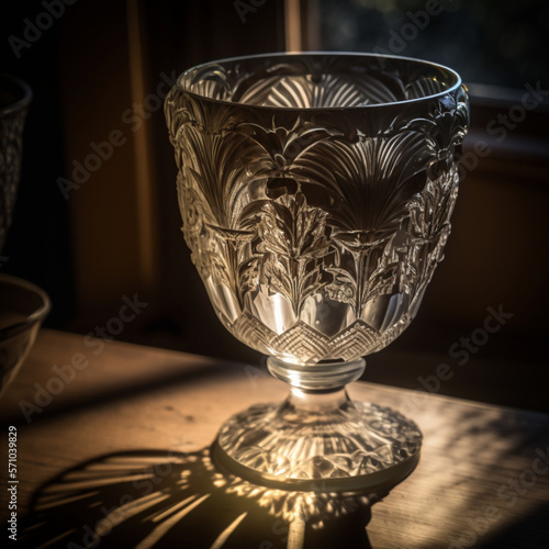 antique glass vase on black background generative AI