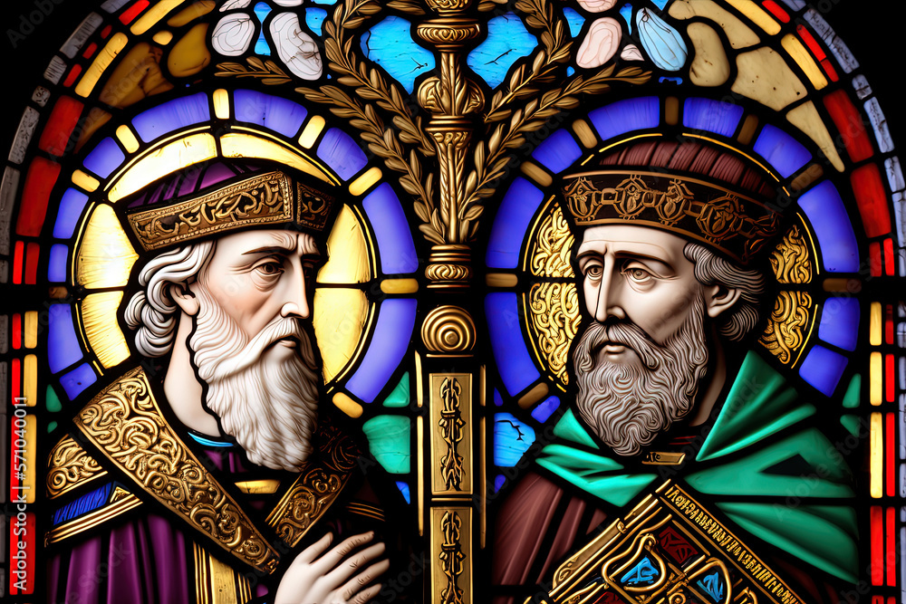 Saints Cyril and Methodius, Christian stained-glass window, Christian icon.