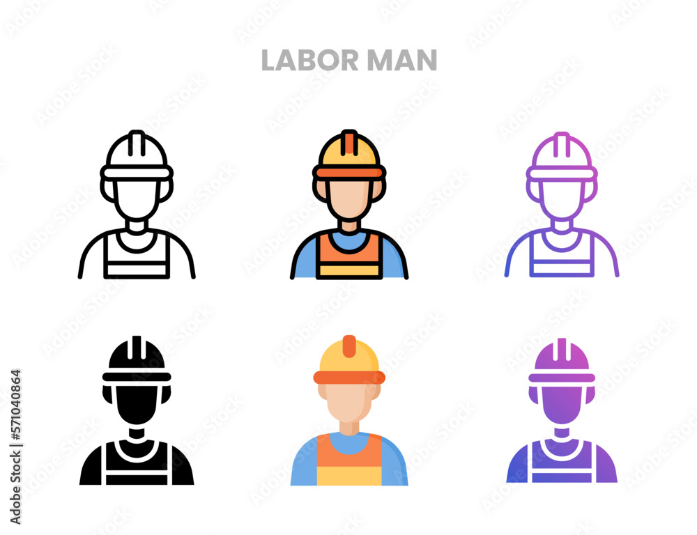 Labor Man icons vector illustration set line, flat, glyph, outline color gradient. Great for web, app, presentation and more. Editable stroke and pixel perfect.
