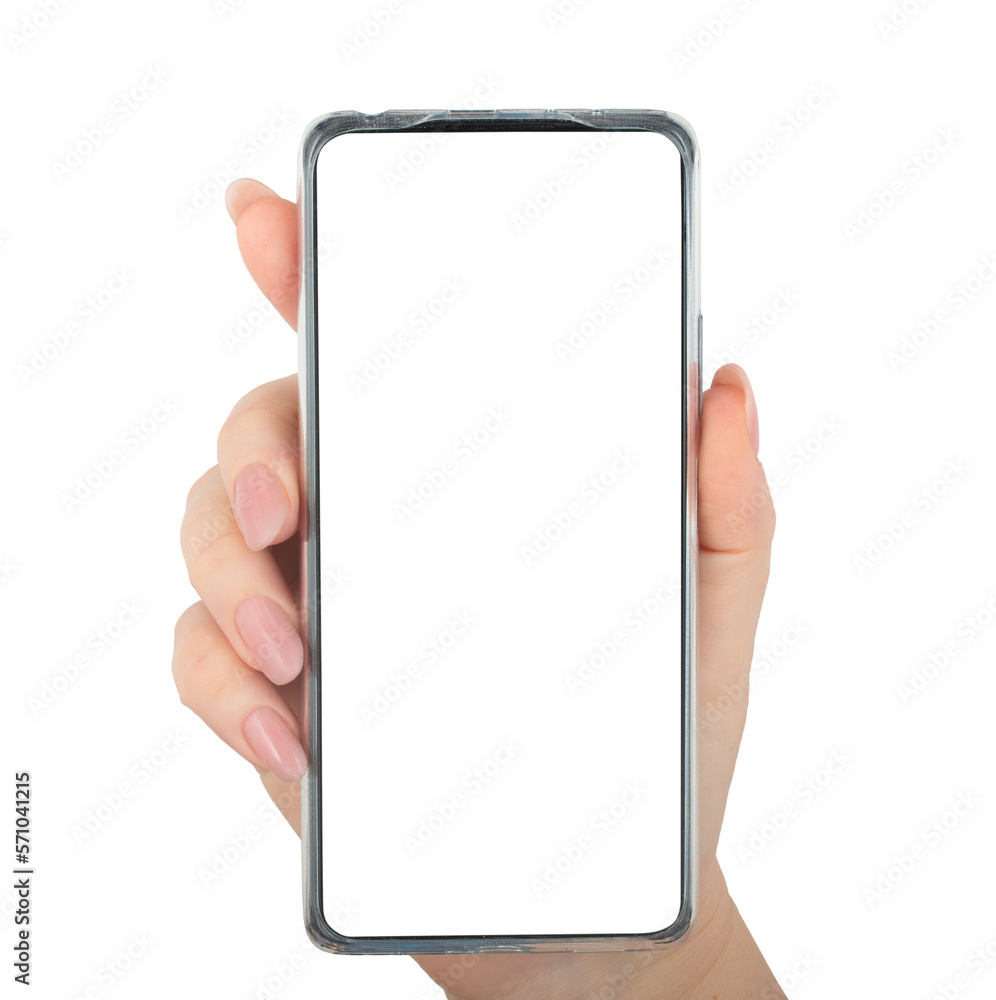 Woman hand with modern smartphone isolated on on a white background. Mockup template for your design advertising. Woman hand with modern smartphone isolated on on a white background. Mockup template for your design advertising.