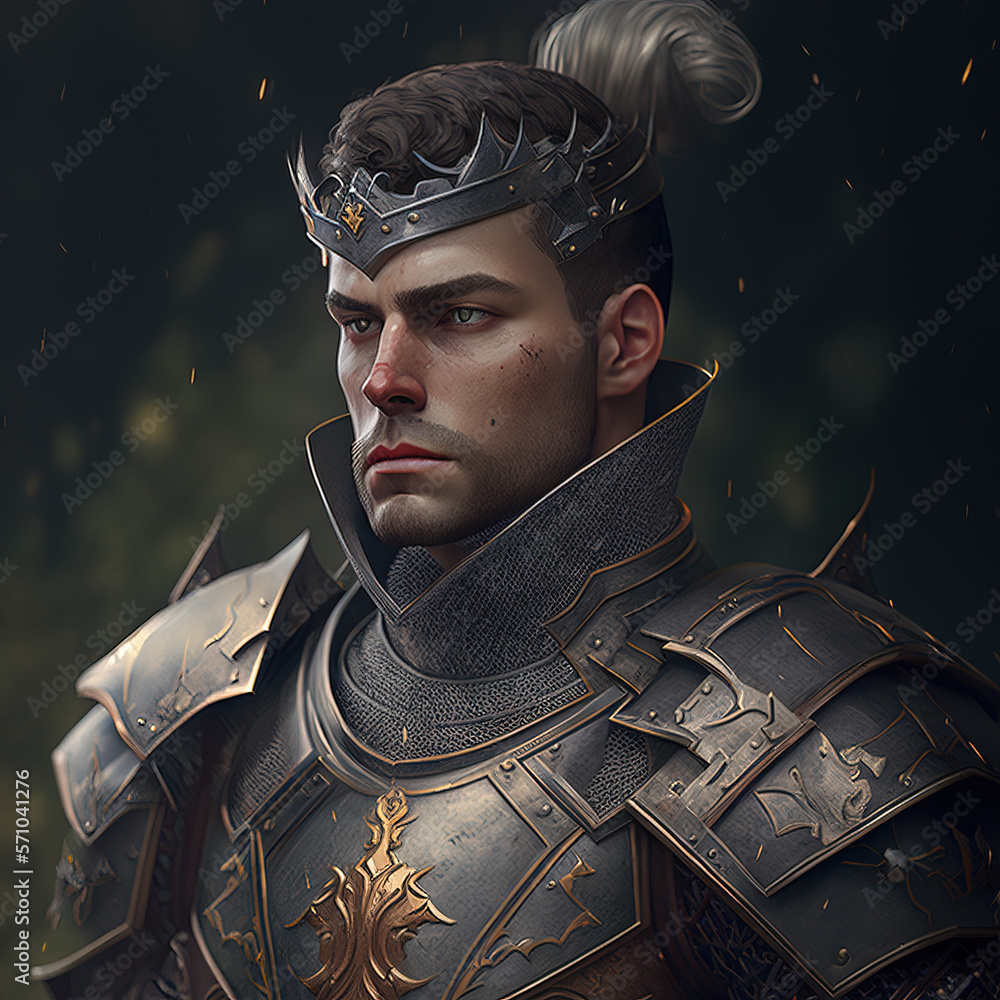 Digital artwork featuring a male knight in armor rendered in realistic ...