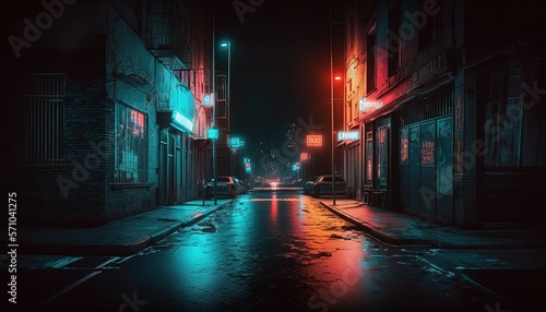 dark road with nobody at midnight time, idea for background backdrop, wallpaper, Generative Ai