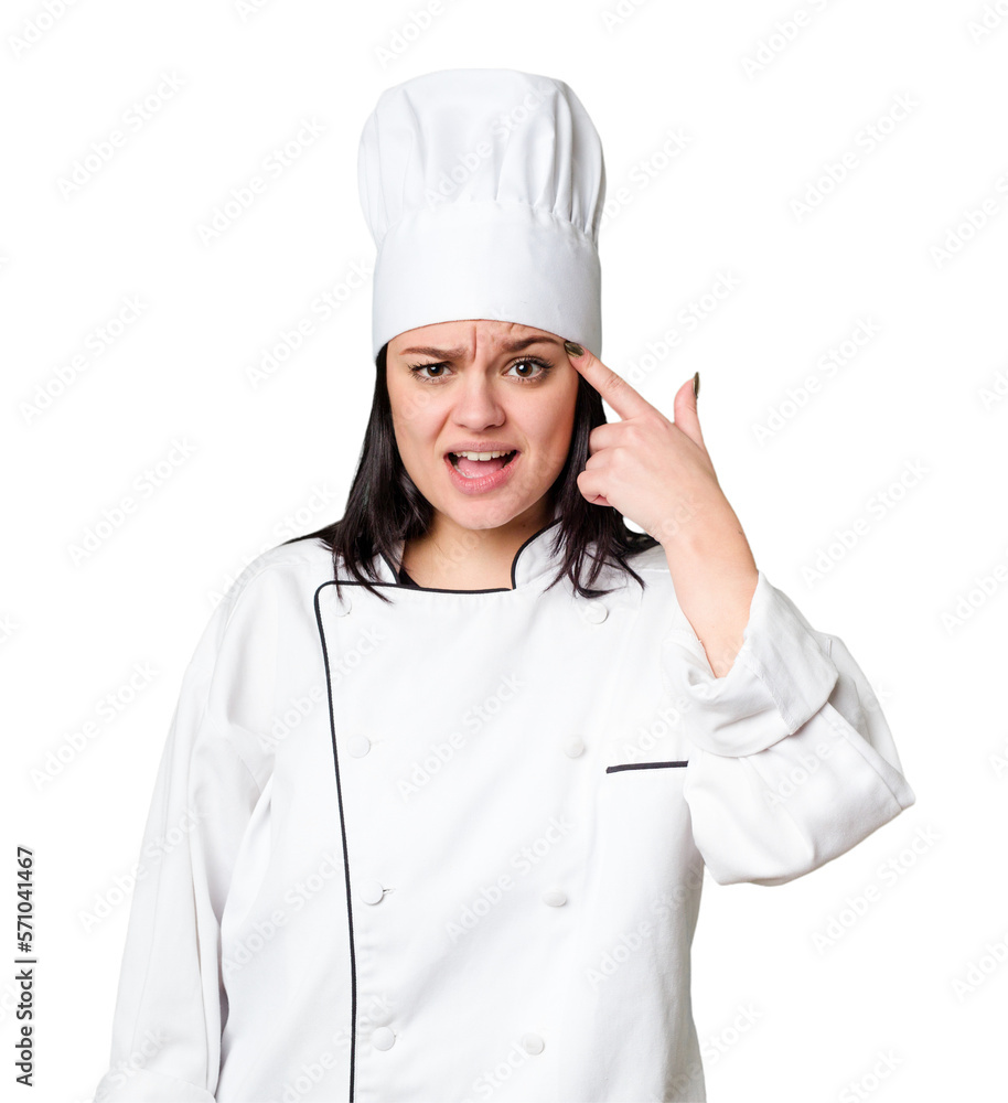 Young caucasian cook woman isolated showing a disappointment gesture with forefinger. Young caucasian cook woman isolated showing a disappointment gesture with forefinger.
