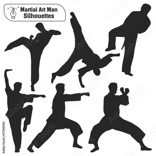Vector collection of martial art man silhouettes in different poses