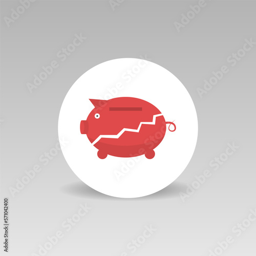 Broken piggy bank vector icon bankruptcy concept