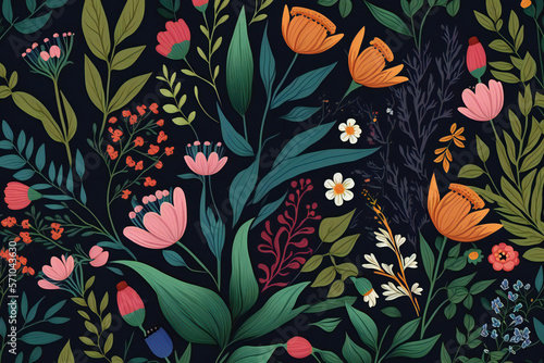 seamless floral pattern with flowers and leaves