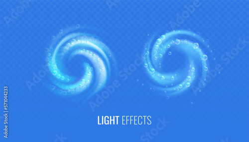 Air flow bubbles concept spiral foam detergent. Air vortex light effect concept of cleaning and washing. Vector illustration of a cool blurred spiral motion in a circle