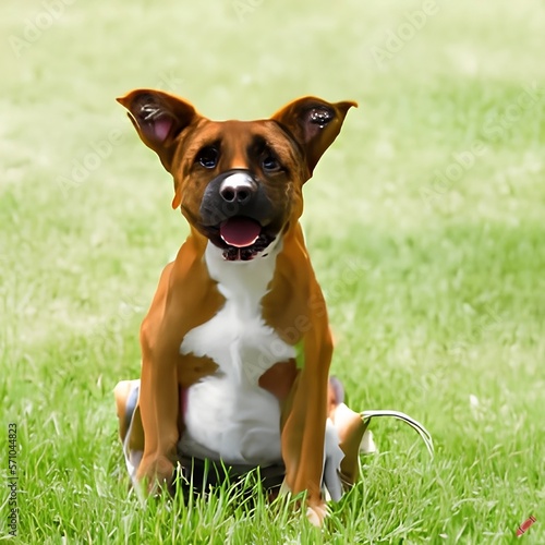 Brown dog sitting on grass