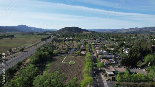 Aerial view of Yountville, California, one of the many small towns in Napa Valley known for its restaurants and wine