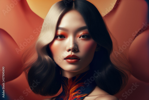 Mujer asiática maquillaje modelo, creado con IA generativa 