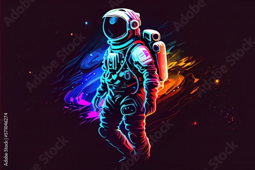 Astronaut in space  - colorful neon light design  - Generative AI © Ayman