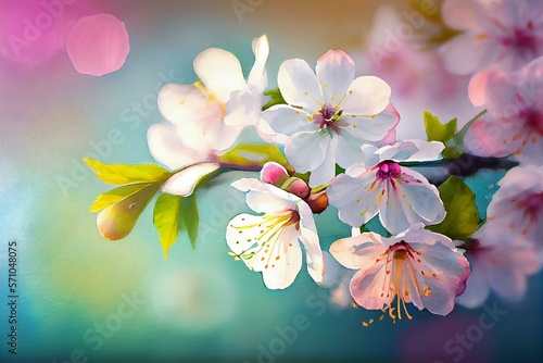  Cherry blossoms isolated on blur background  watercolor style AI Generated