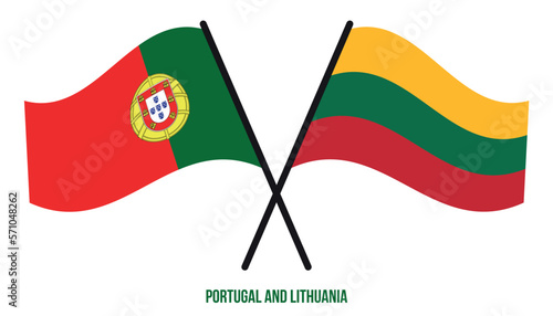 Portugal and Lithuania Flags Crossed And Waving Flat Style. Official Proportion. Correct Colors.