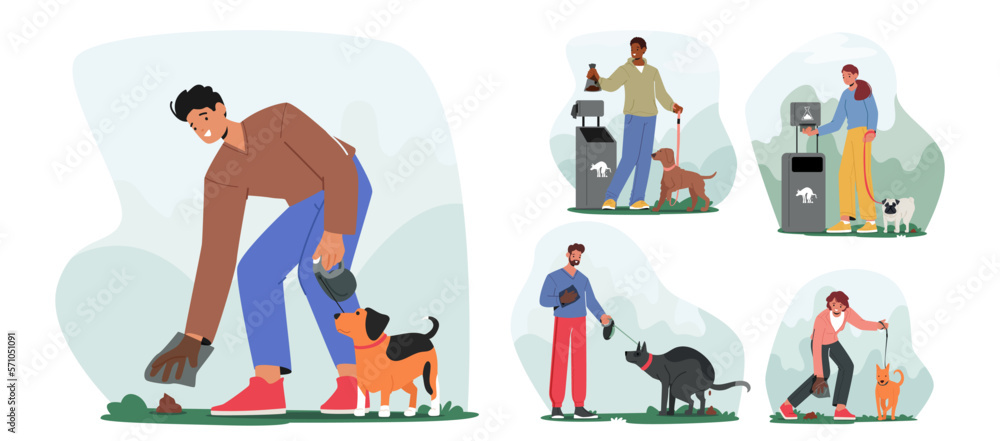 Φωτογραφία Set of People Cleaning up Poop of their Dogs Taking Care Of Waste