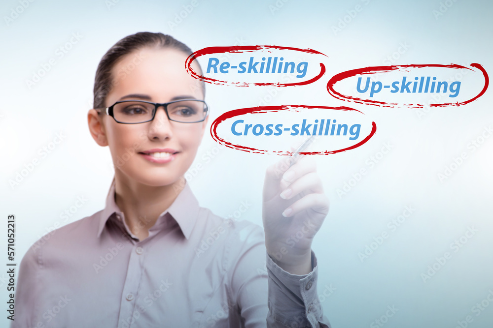 Re-skilling and upskilling in learning concept Re-skilling and upskilling in learning concept