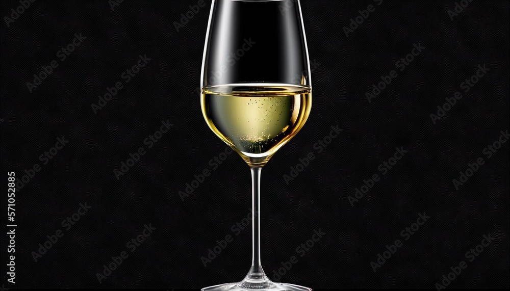 a glass of white wine on a black background with a reflection of the wine in the wine glass and the wine in the wine glass. generative ai a glass of white wine on a black background with a reflection of the wine in the wine glass and the wine in the wine glass. generative ai
