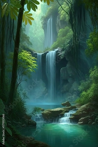 Waterfall forest nature tropical background jungle wallpaper summer