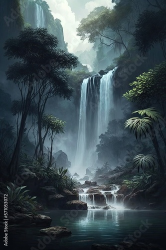 Waterfall forest nature tropical background jungle wallpaper