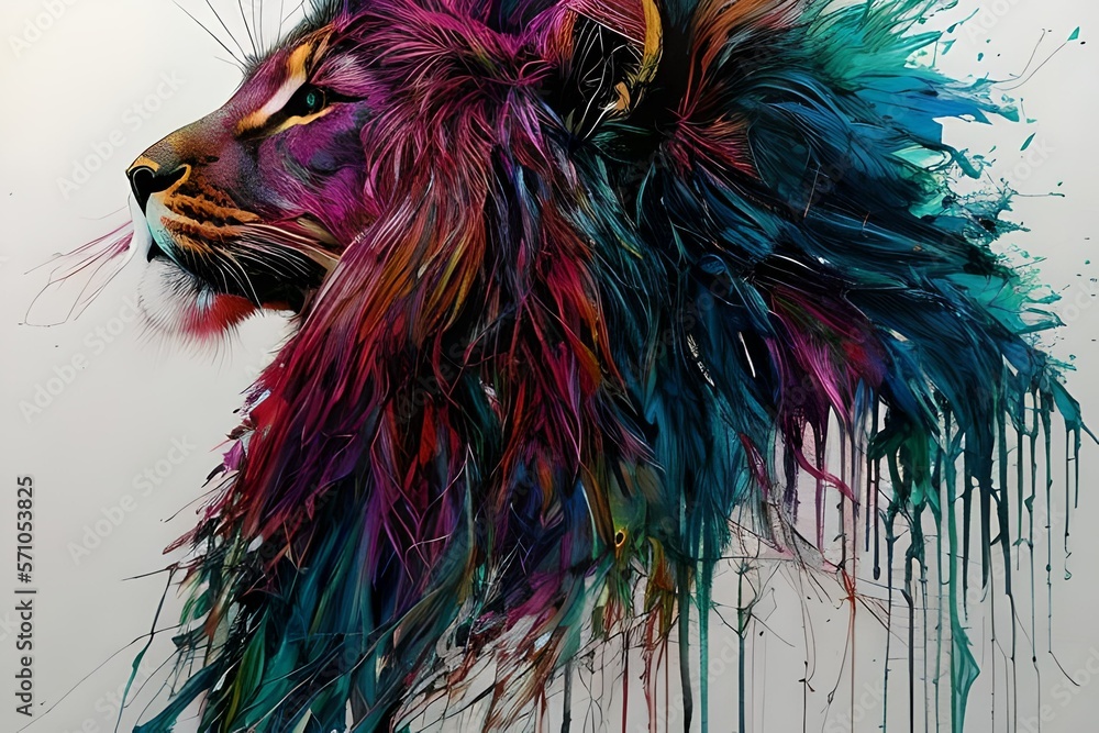 Φωτογραφία Vibrant and Colorful Wet Messy Painting of Maine Coon Lion Generated By Ai