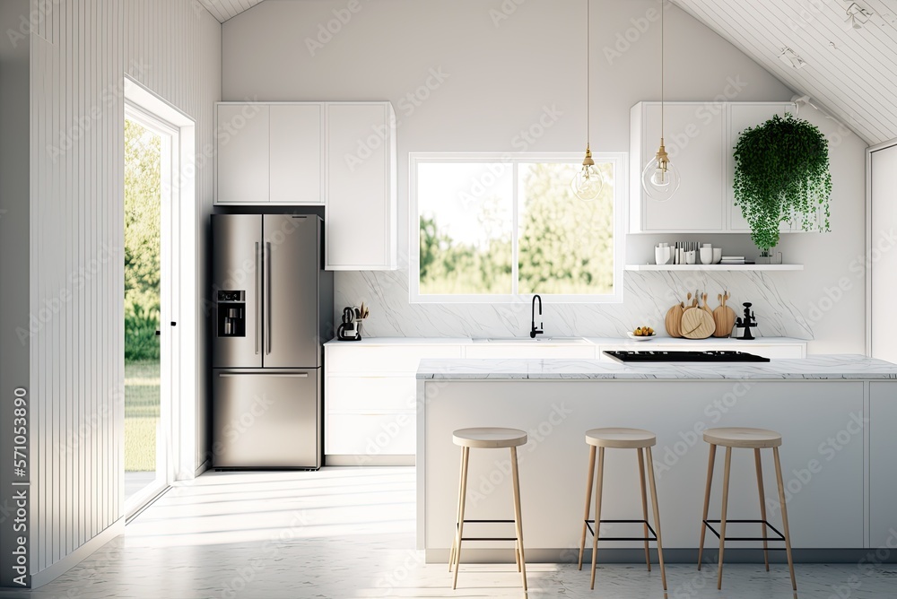 Bright modern contemporary design kitchen room interior for real estate companies, architects and home designers by AI generative. Bright modern contemporary design kitchen room interior for real estate companies, architects and home designers by AI generative.