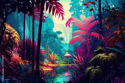 illustration, fantasy world tropical jungle, ai generative © Jorge Ferreiro