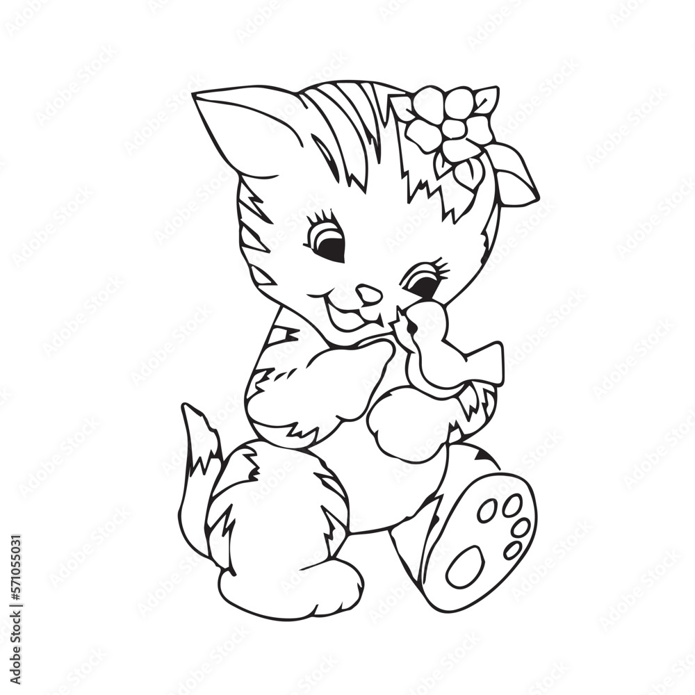 Obraz premium Pretty Puppy Dog and cat coloring page Design for Kids Children preschool stock vector style illustration