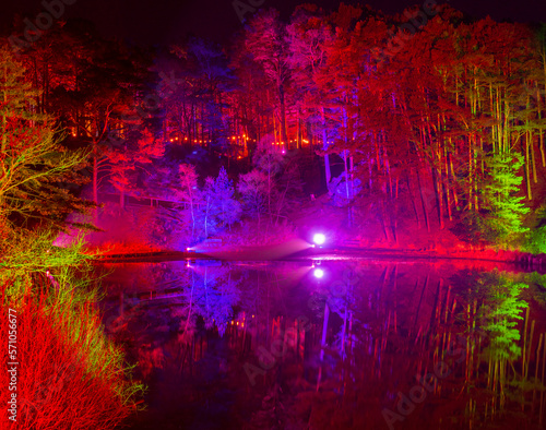 Colourful Illuminations around the lake at Blue Pool in Dorset