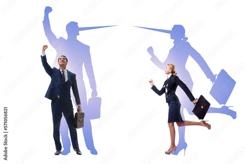 Lier concept with business people and nose Lier concept with business people and nose
