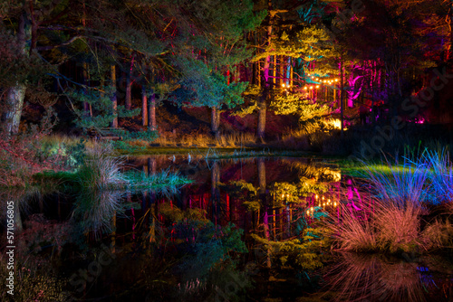 Colourful Illuminations around the lake at Blue Pool in Dorset