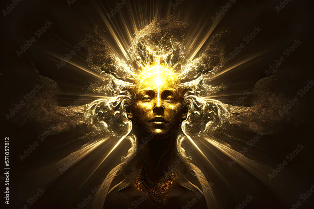 Φωτογραφία illumination from above of manifestation in human mind of god and spirituality,