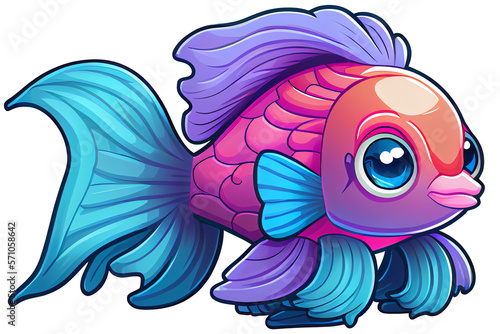 kawaii siamese fighting fish. Stylized Cute colorful tropical fish. Transparent background © Joakim