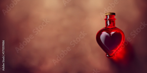Love potion in a glass vessel. Bottle with love potion. Magic elixir for Valentines day.