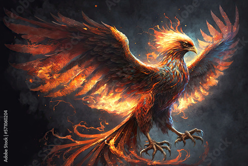 mythical bird soaring in flames phoenix firebird, generative ai