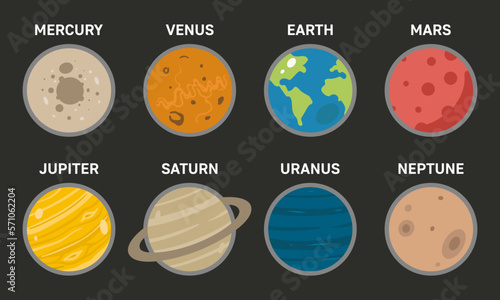 Cartoon solar system vector planets.