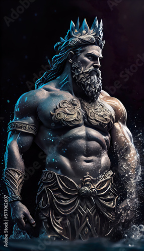Poseidon. Ancient Greek God, Poseidon is the god of the sea, waters, horses and earthquakes. illustration, artwork, Non-existent person photo